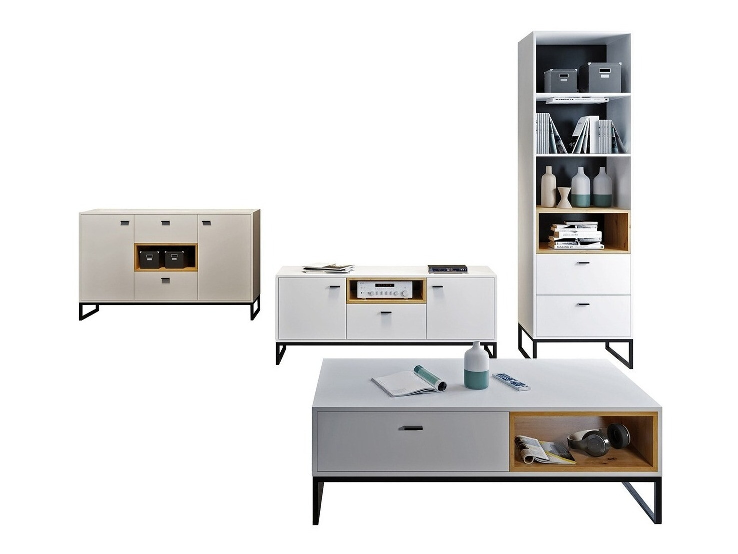 Stuemøblersæt Baltesi 109 (Hvid + Artisan eg)