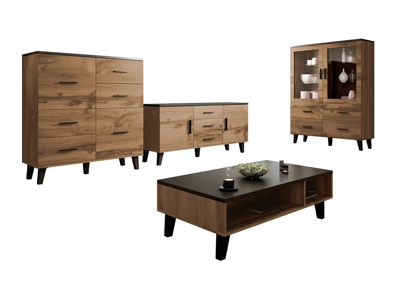 Stuemøbelsæt Larfloi 112 (Wotan eg + Sort)