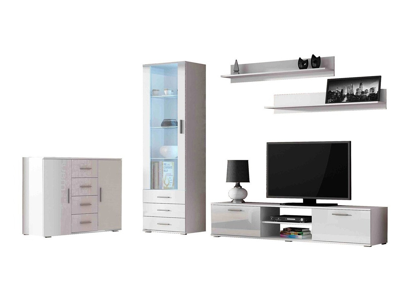 Stuemøblersæt Tornola 108 (Hvid + Glansfuld hvid)