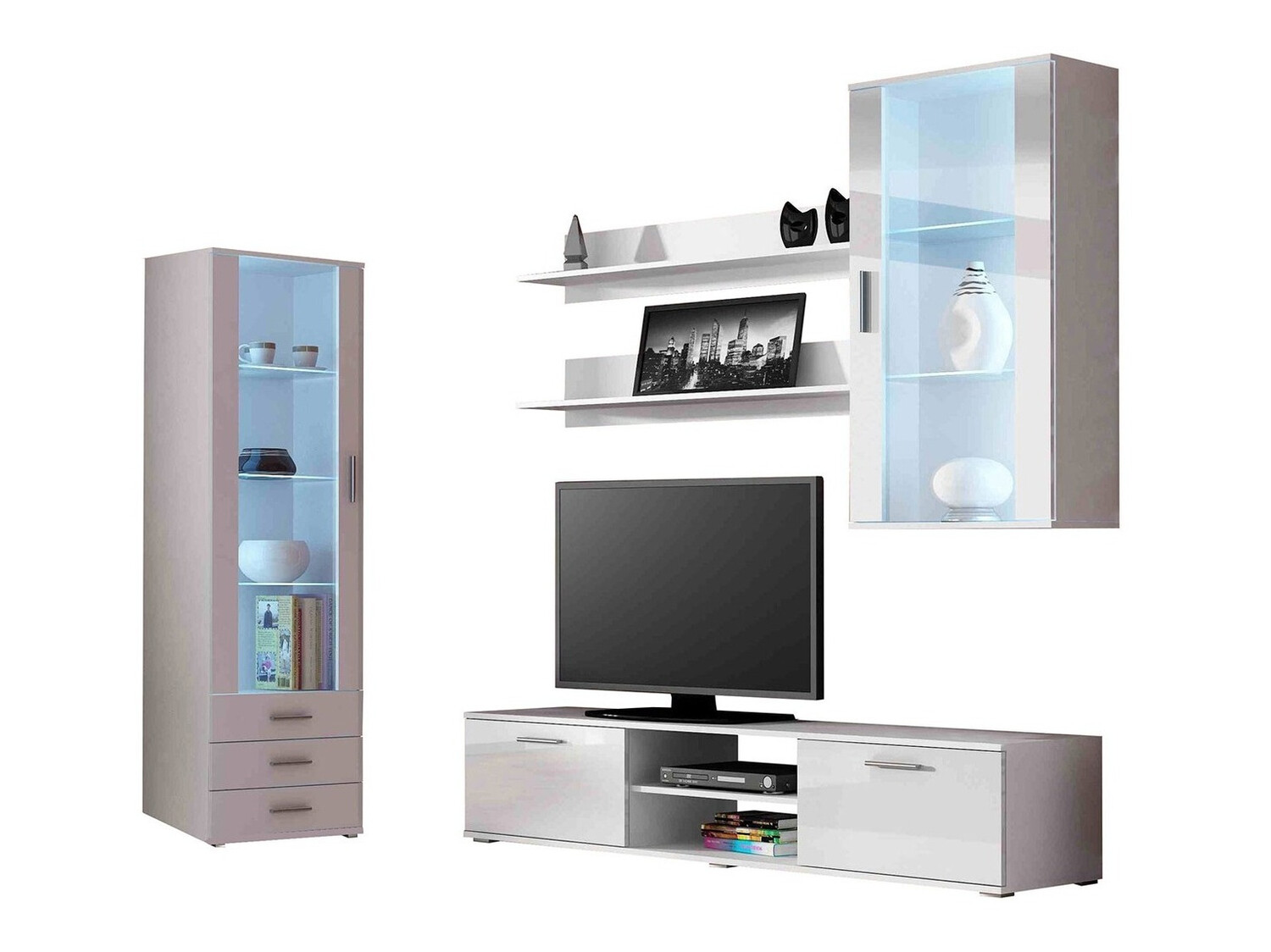 Stuemøblersæt Tornola 114 (Hvid + Glansfuld hvid)