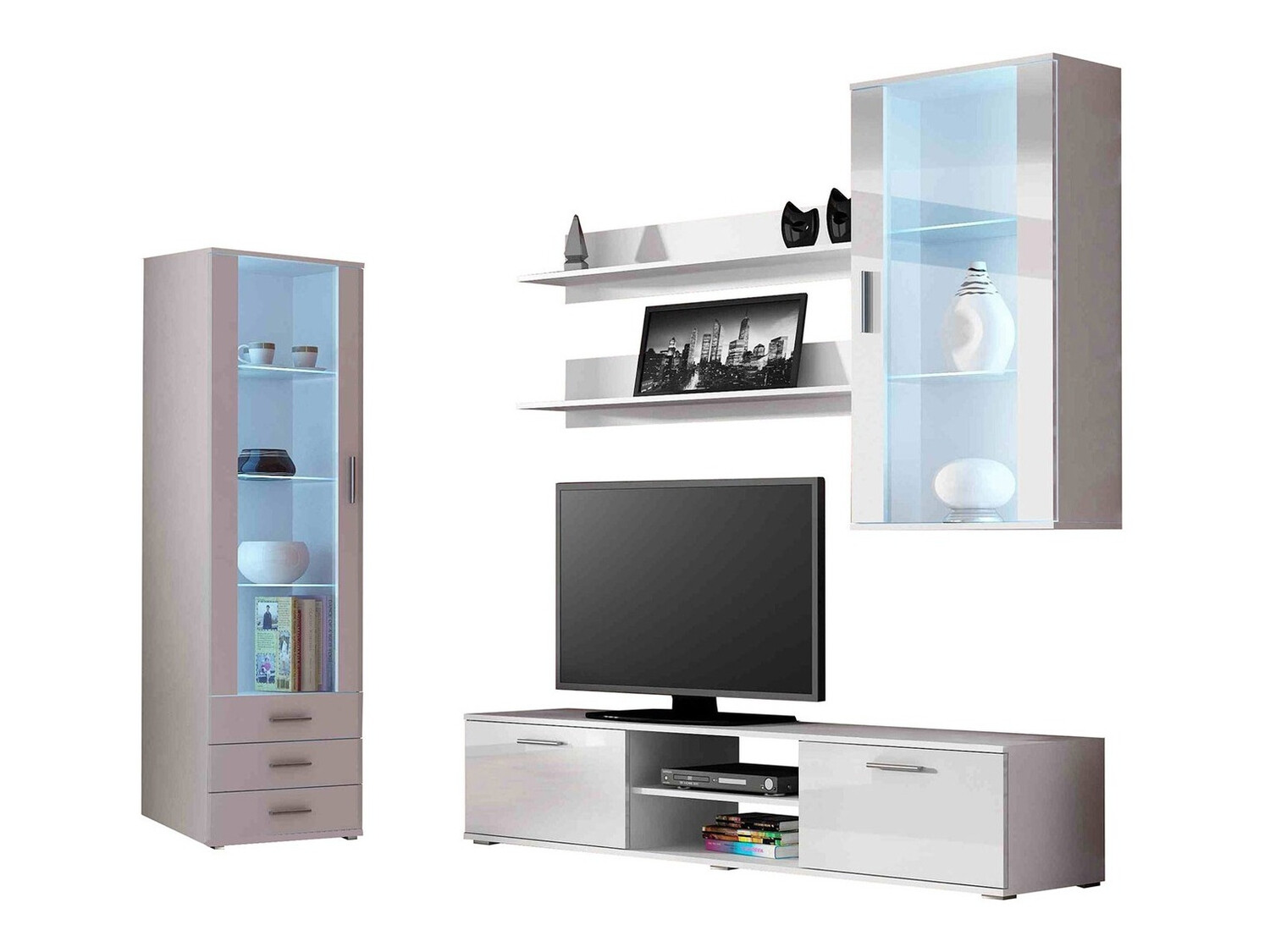 Stuemøblersæt Tornola 114 (Hvid + Glansfuld hvid)