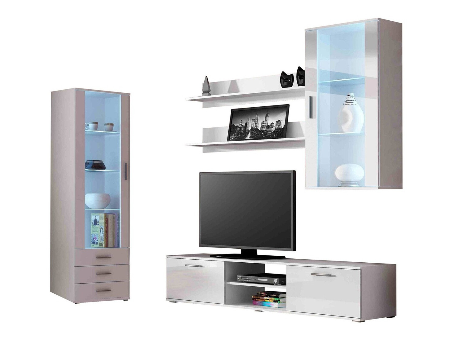 Stuemøblersæt Tornola 114 (Hvid + Glansfuld hvid)