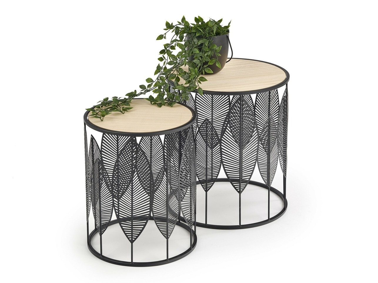 Sidebordesæt Houston 974 (Sort + Lyst træ)