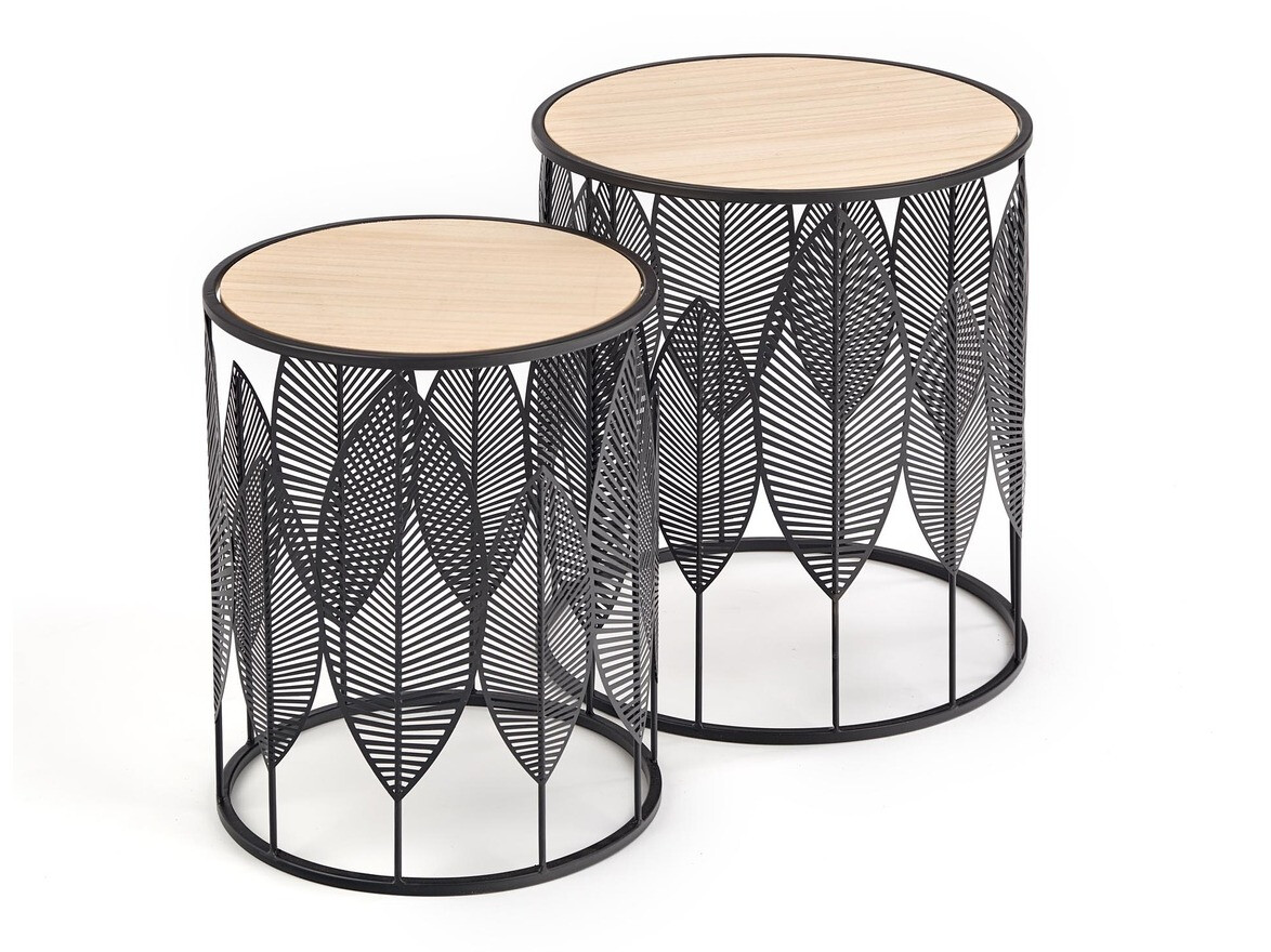 Sidebordesæt Houston 974 (Sort + Lyst træ)