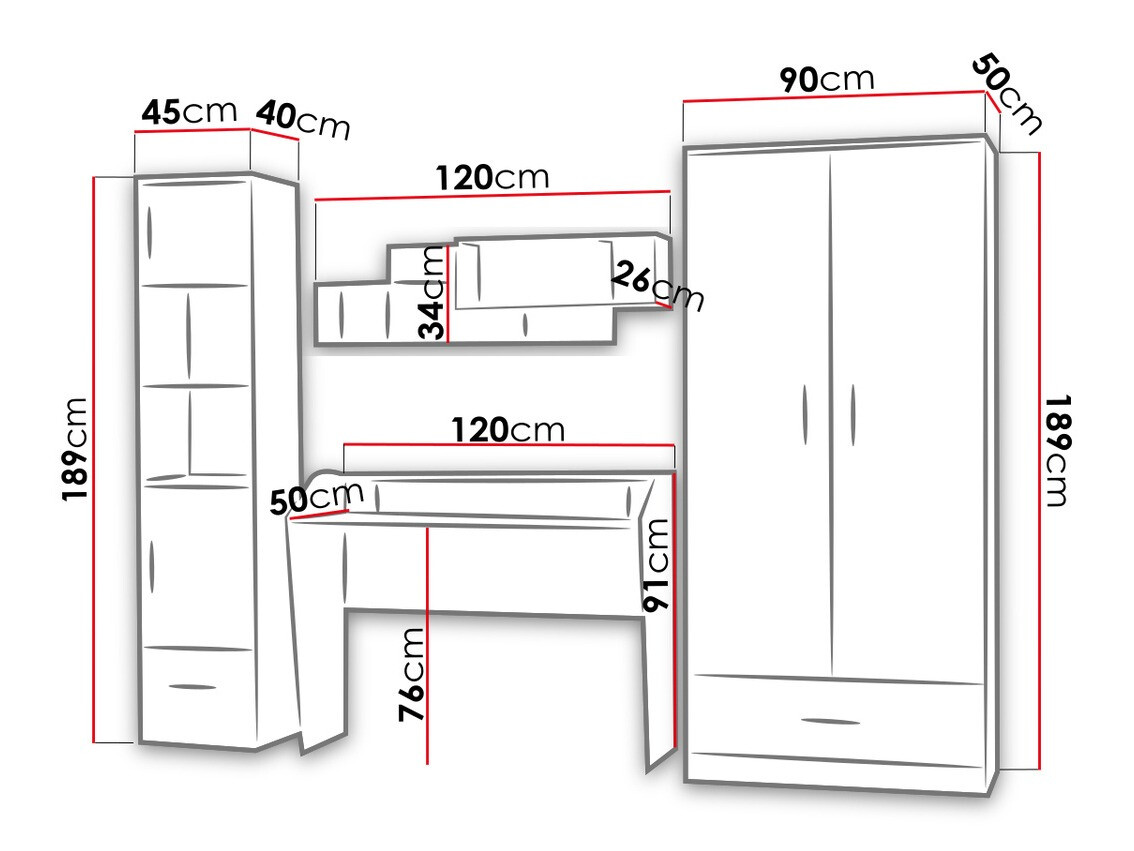 Børneværelsessæt Lorlare 100 (Hvid + Grå)