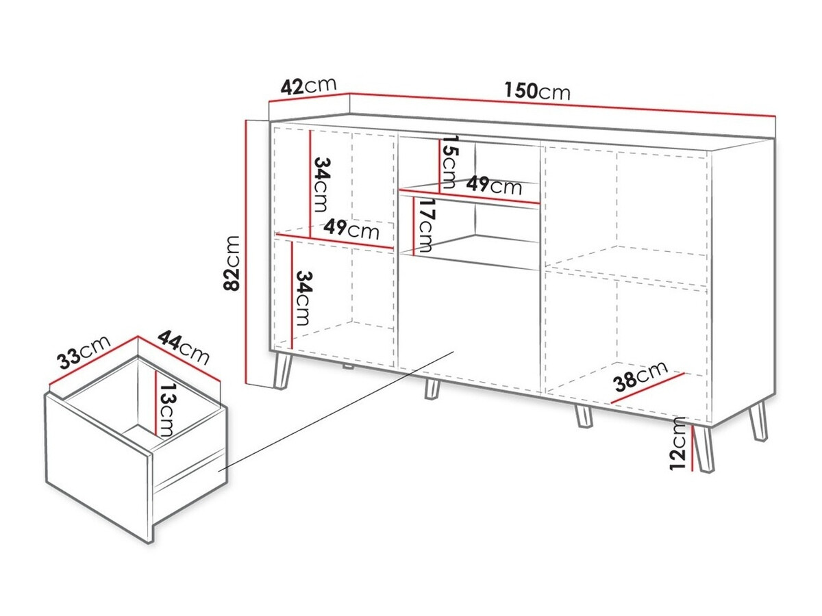 Kommode Charlotte 143 (Sort + Blank sort)