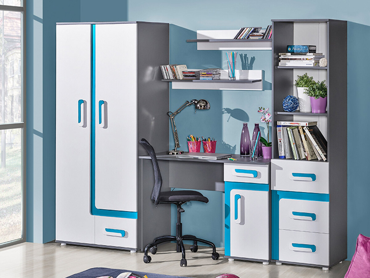 Børneværelsessæt Levtala 116 (Antracit + Hvid + Turkis)