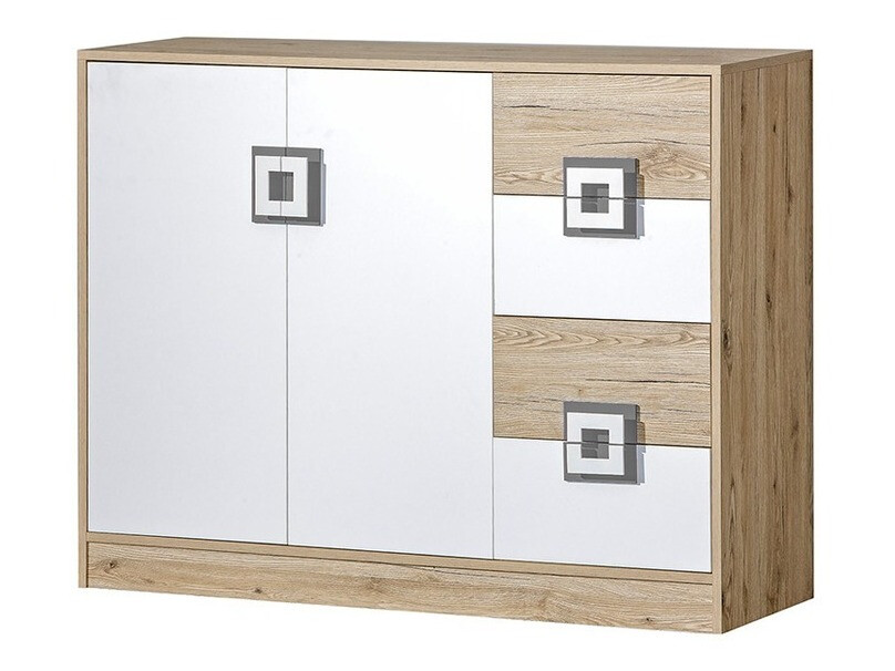 Kommode Balvire 100 (Lys eg + Hvid + Grå)