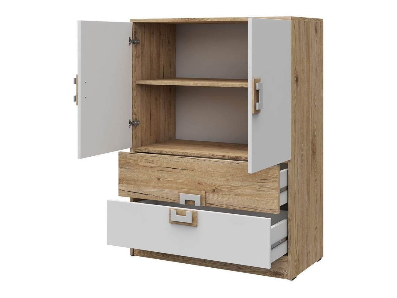 Kommode Balvire 109 (Lys eg + Hvid + Grå)