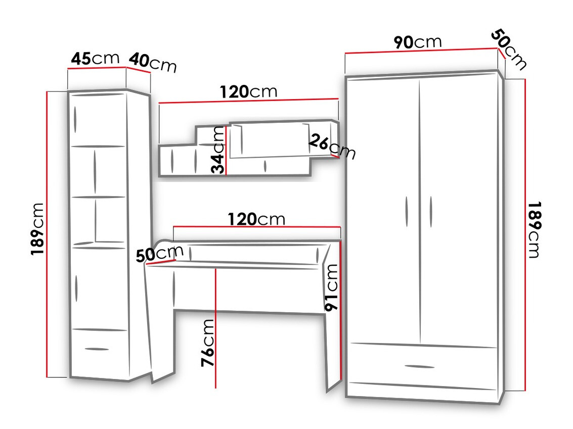 Børneværelsessæt Lorlare 118 (Hvid + Grå)