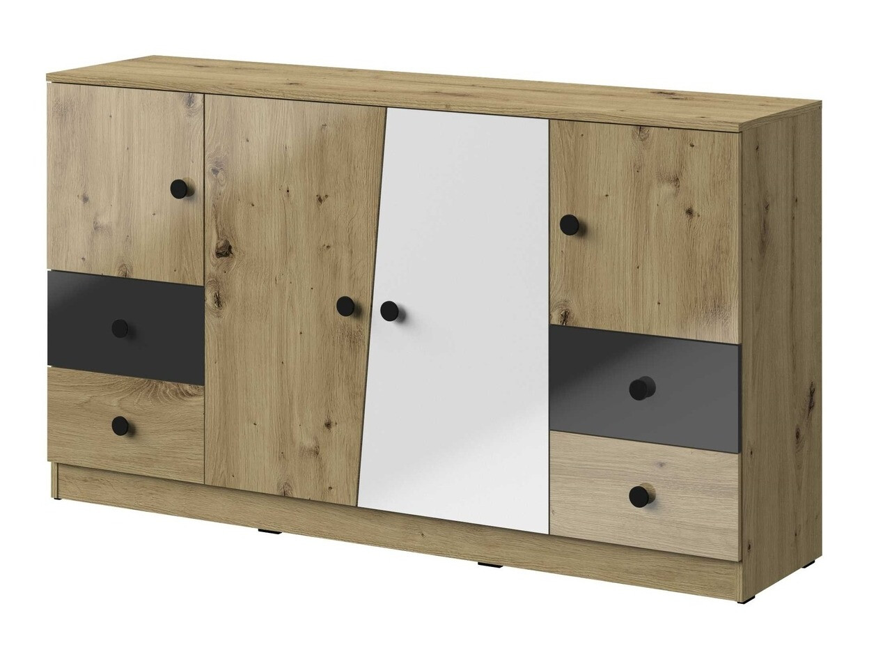 Kommode Mirelbu 105 (Artisan eg + Glansfuld hvid + Blank sort)