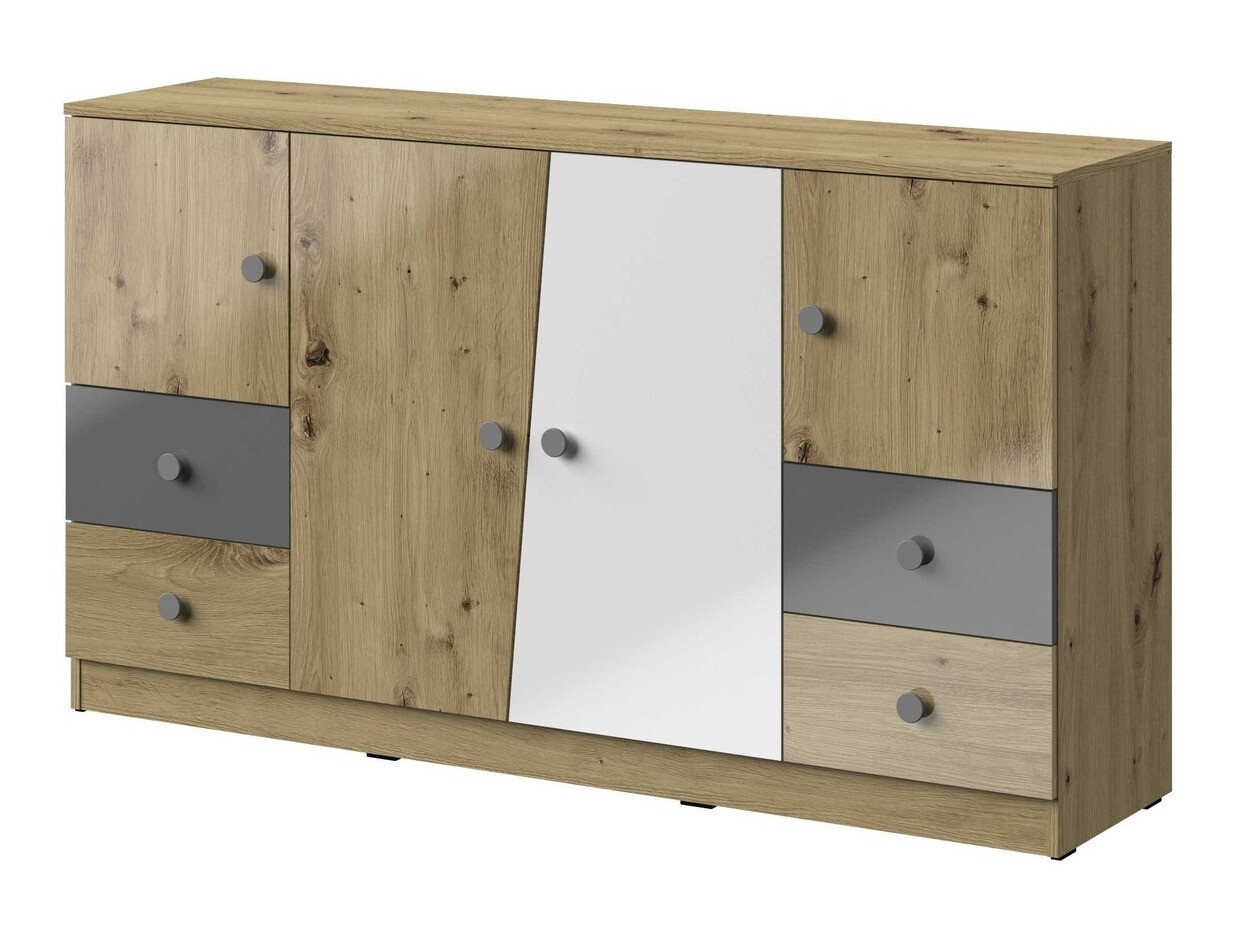 Kommode Mirelbu 105 (Artisan eg + Glansfuld hvid + Gloss grå)