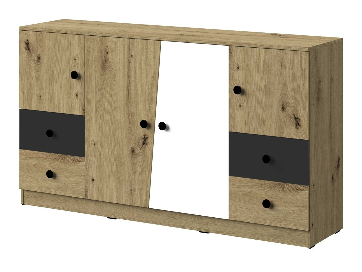 Kommode Mirelbu 105 (Artisan eg + Hvid + Sort)