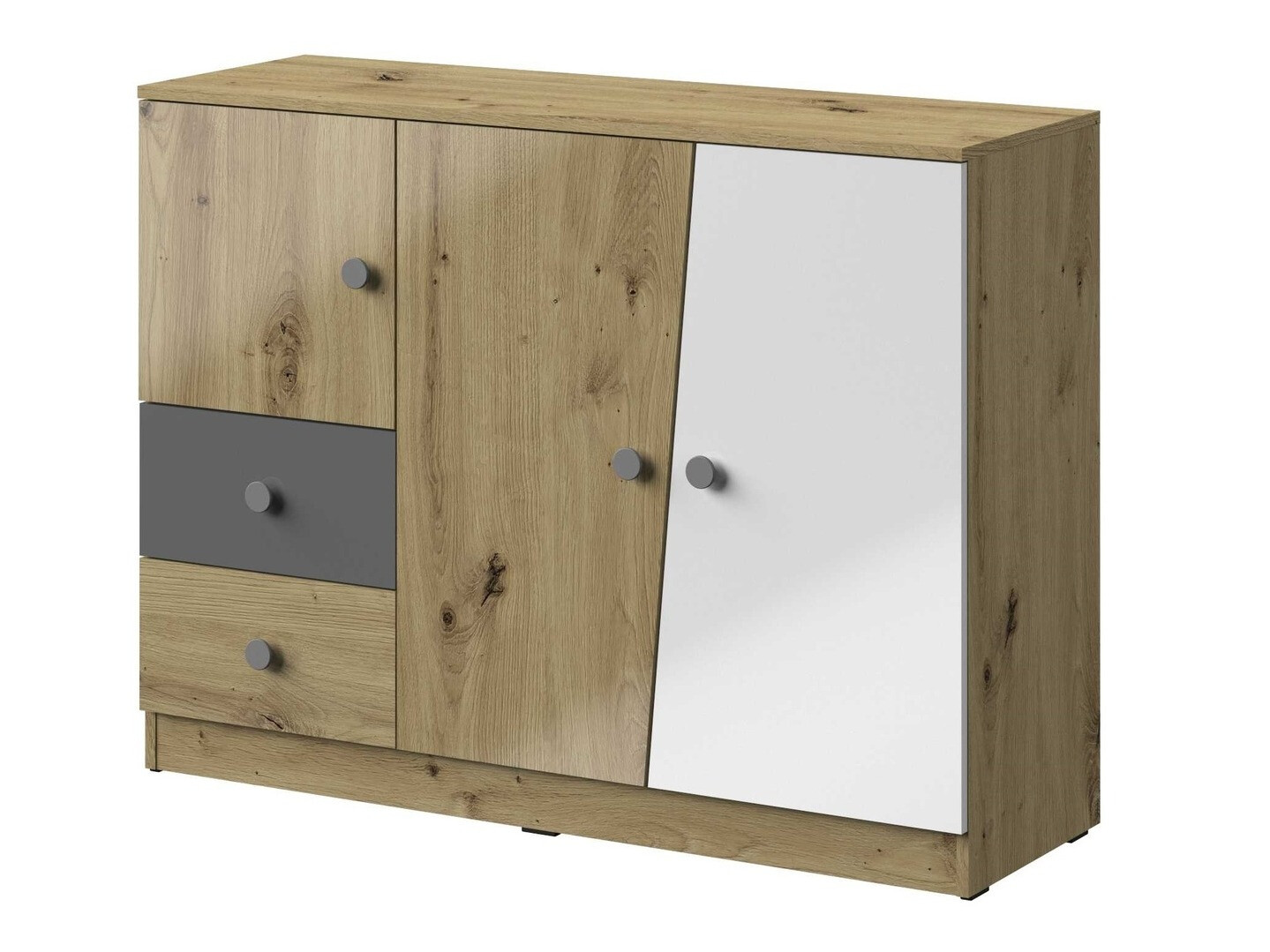 Kommode Mirelbu 106 (Artisan eg + Glansfuld hvid + Gloss grå)