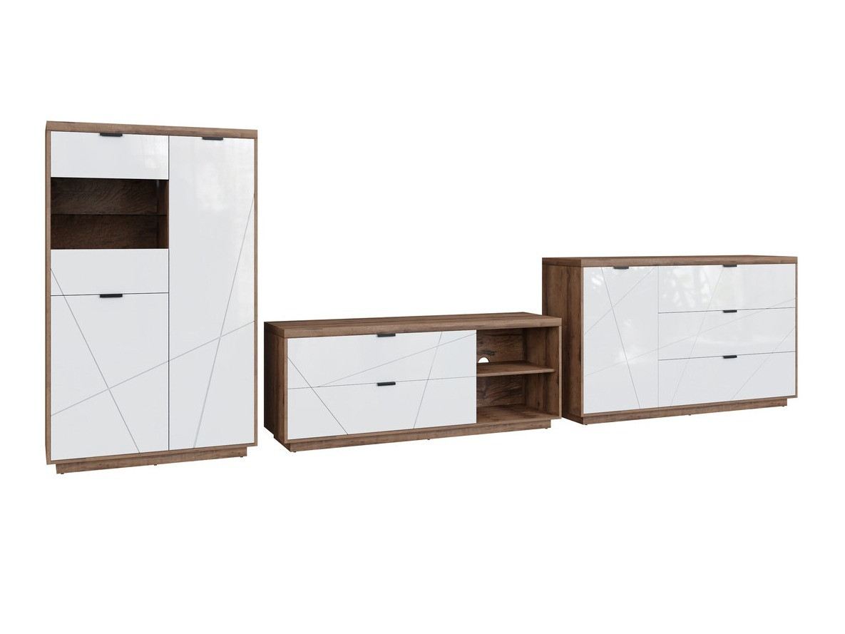 Stuemøbelsæt Fivale 110 (Mørk Delano eg + Glansfuld hvid)