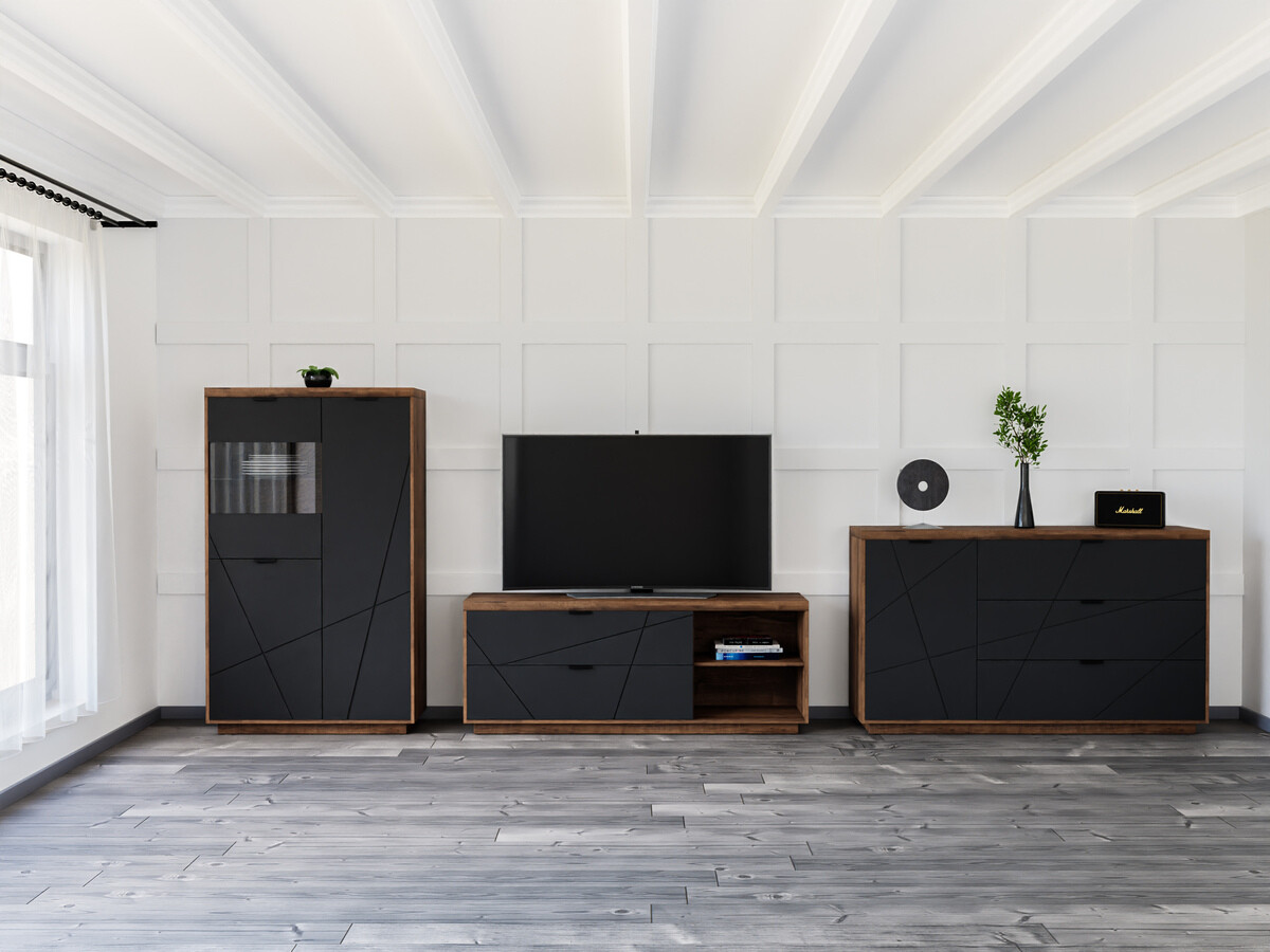 Stuemøbelsæt Fivale 110 (Mørk Delano eg + Mat sort)