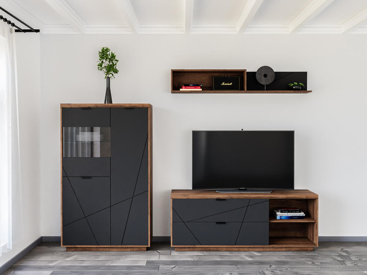 Stuemøbelsæt Fivale 111 (Mørk Delano eg + Mat sort)