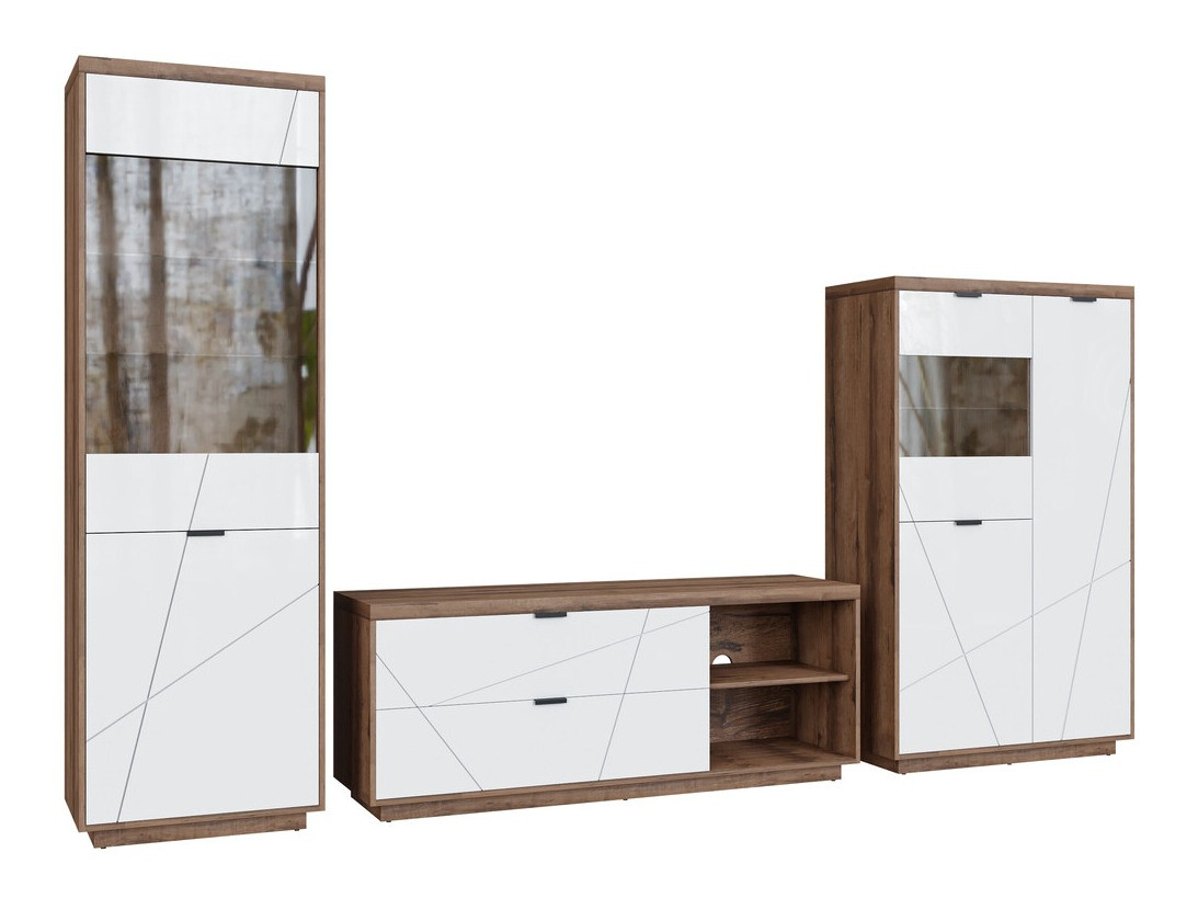 Stuemøbelsæt Fivale 112 (Mørk Delano eg + Glansfuld hvid)