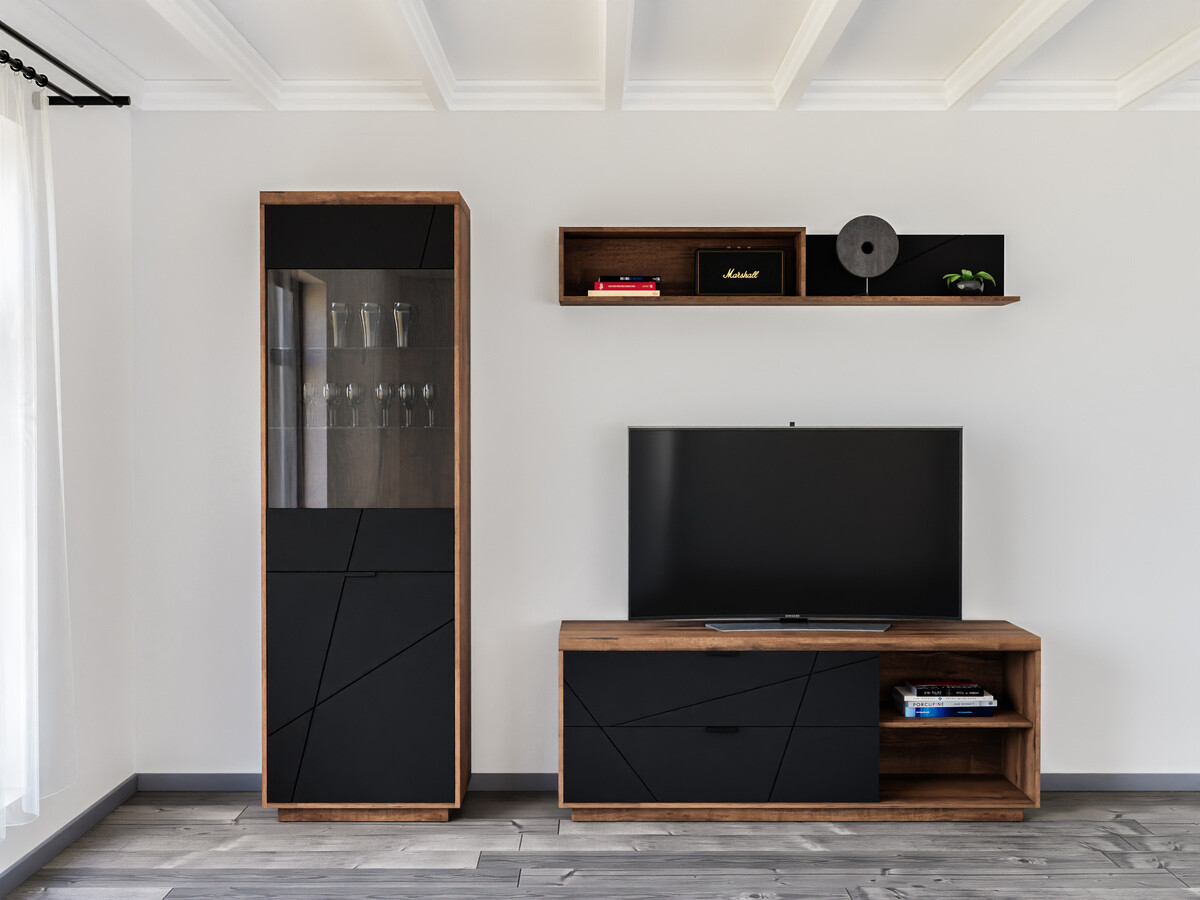 Stuemøbelsæt Fivale 113 (Mørk Delano eg + Mat sort)