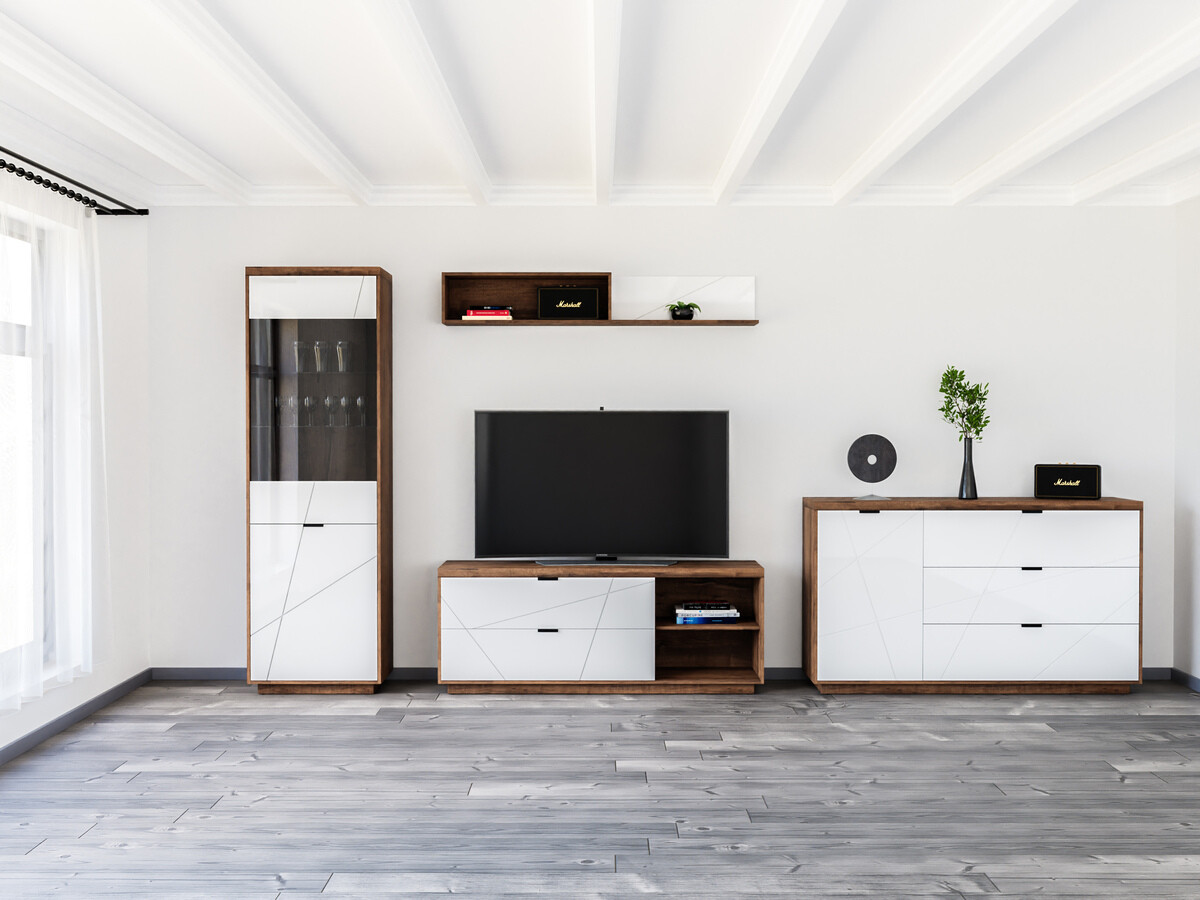 Stuemøbelsæt Fivale 114 (Mørk Delano eg + Glansfuld hvid)