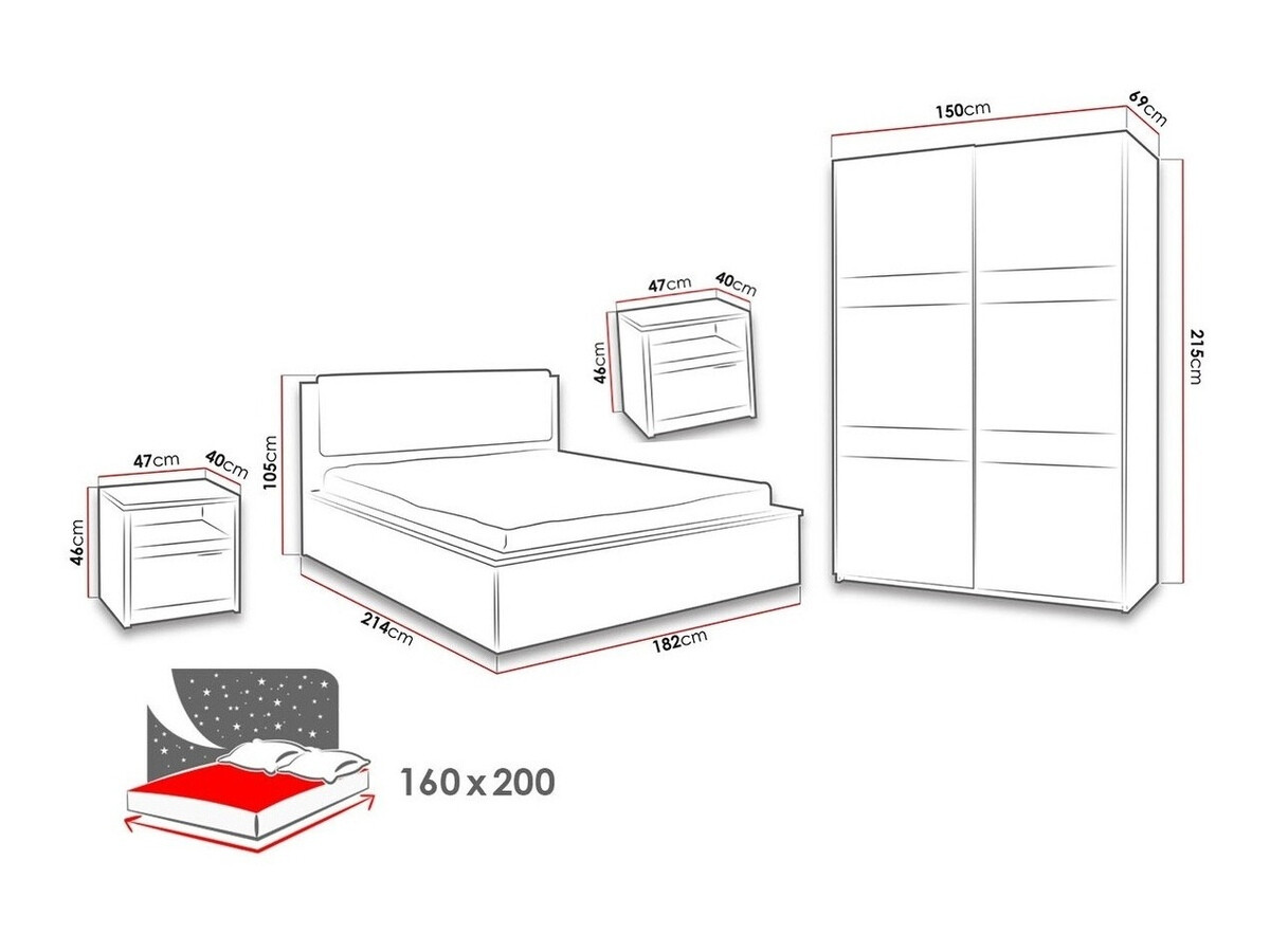 Soveværelsessæt Fivelbo 119 (Kloster eg + Blank sort)
