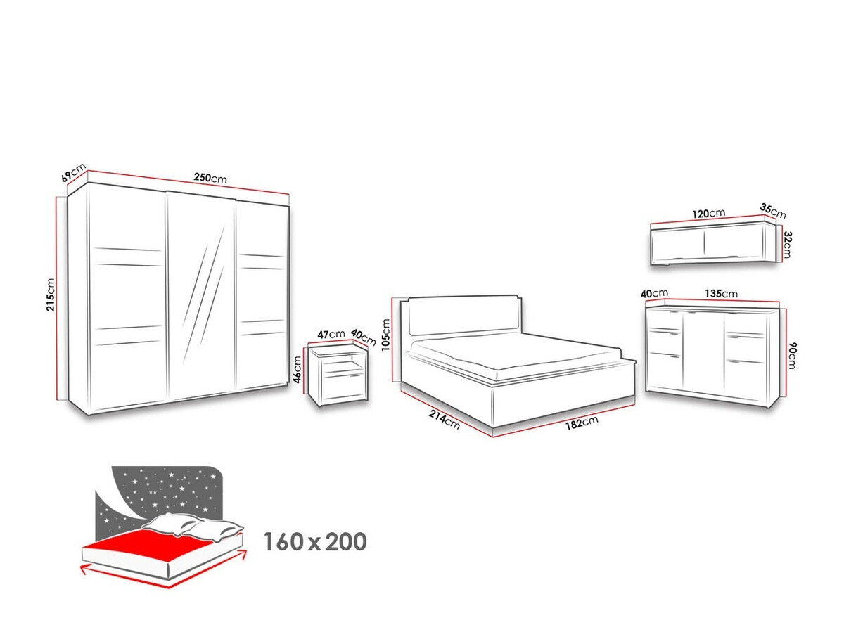 Soveværelsessæt Fivelbo 120 (Kloster eg + Blank sort)