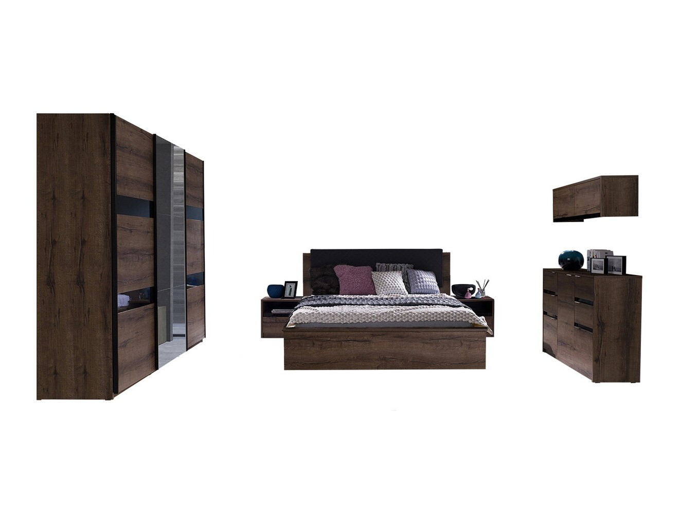 Soveværelsessæt Fivelbo 120 (Kloster eg + Blank sort)