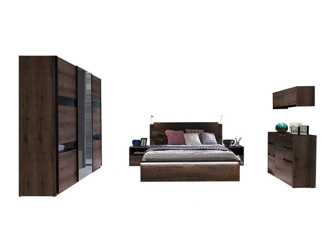 Soveværelsessæt Fivelbo 120 (Kloster eg + Blank sort)