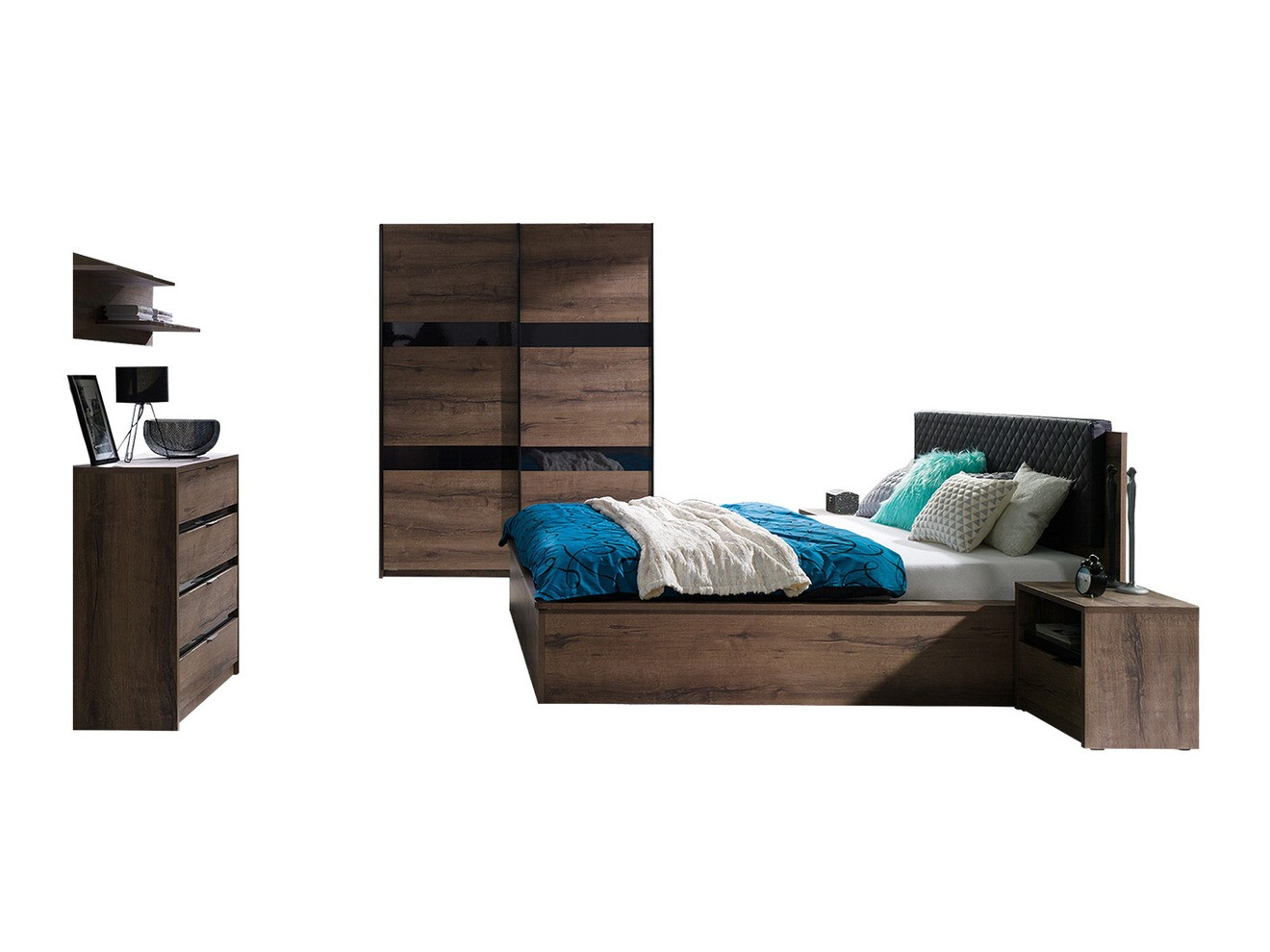 Soveværelsessæt Fivelbo 121 (Kloster eg + Blank sort)