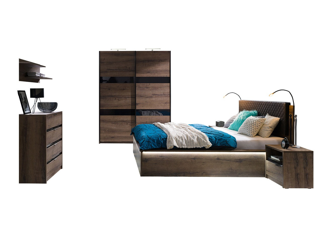 Soveværelsessæt Fivelbo 121 (Kloster eg + Blank sort)