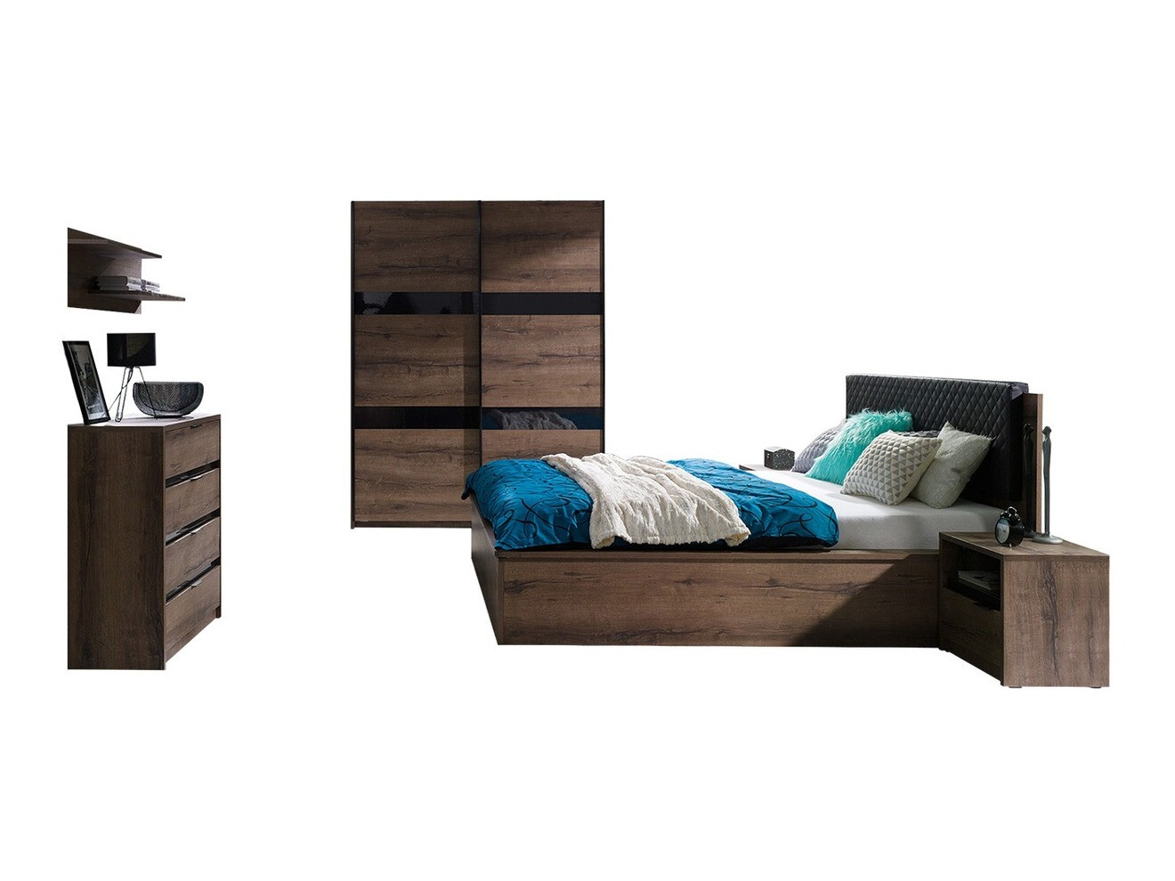 Soveværelsessæt Fivelbo 121 (Kloster eg + Blank sort)