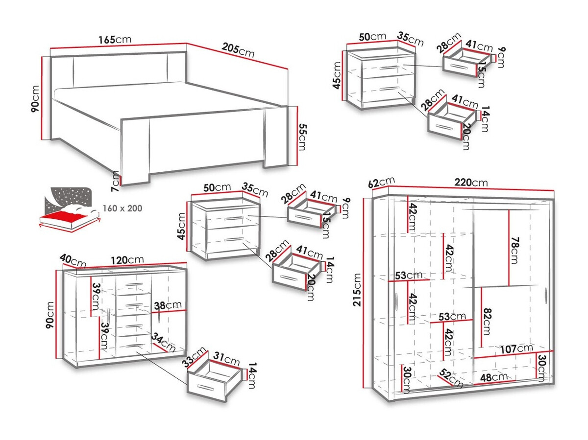 Soveværelsessæt Catromi 115 (Kloster eg)
