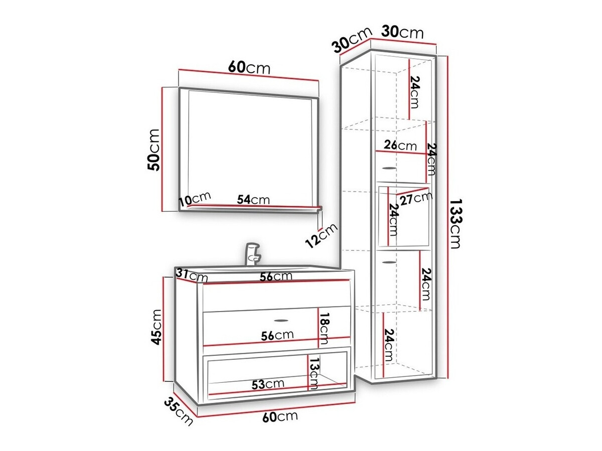 Badeværelsessæt Baltesi 100 (Hvid + Artisan eg)