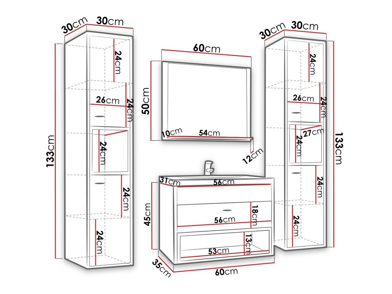 Badeværelsessæt Baltesi 101 (Hvid + Artisan eg)