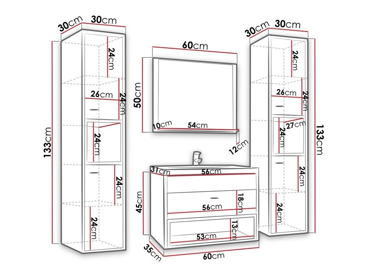 Badeværelsessæt Baltesi 101 (Hvid + Artisan eg)