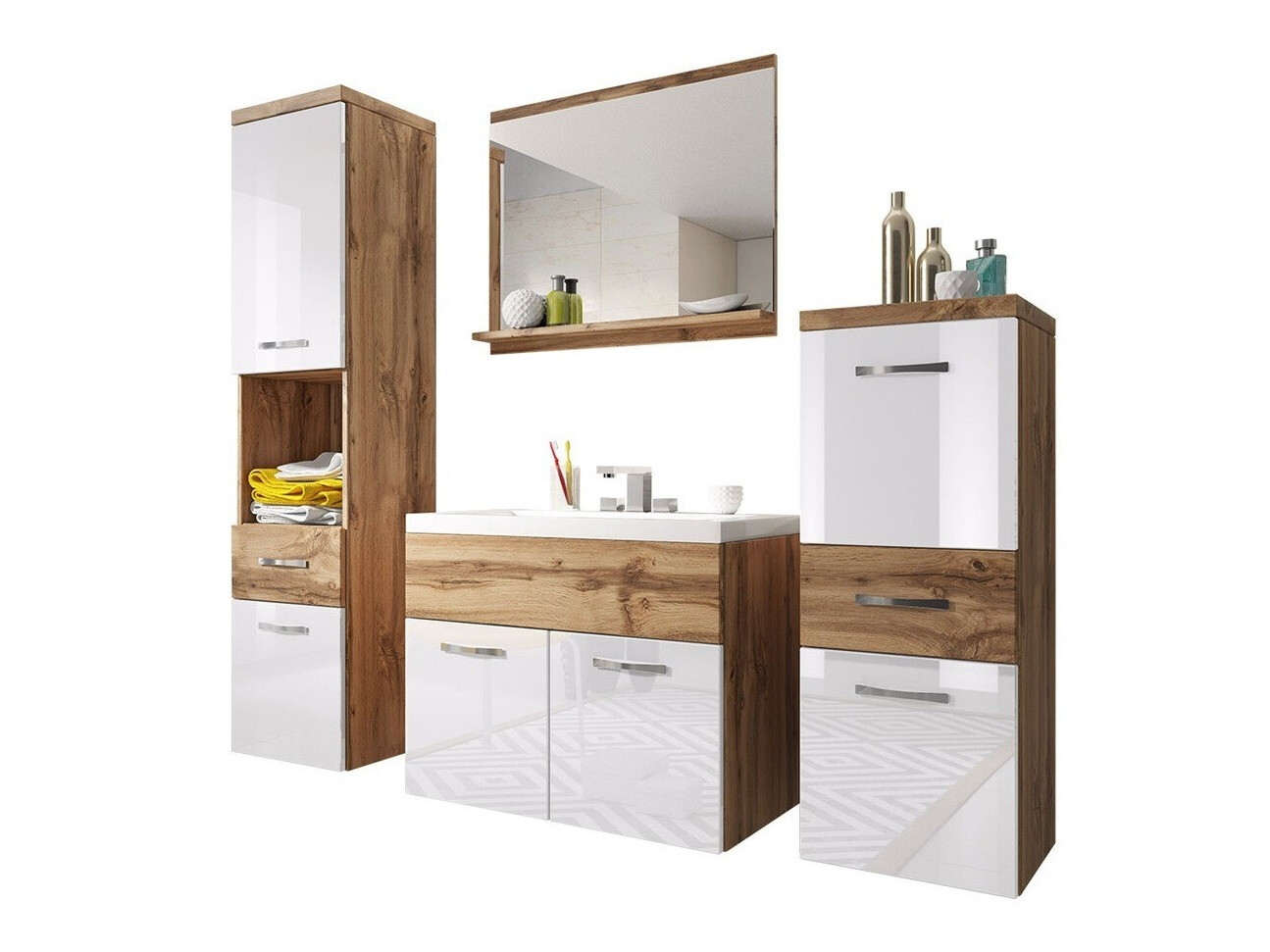 Badeværelsessæt Sarasota 109 (Wotan eg + Glansfuld hvid)