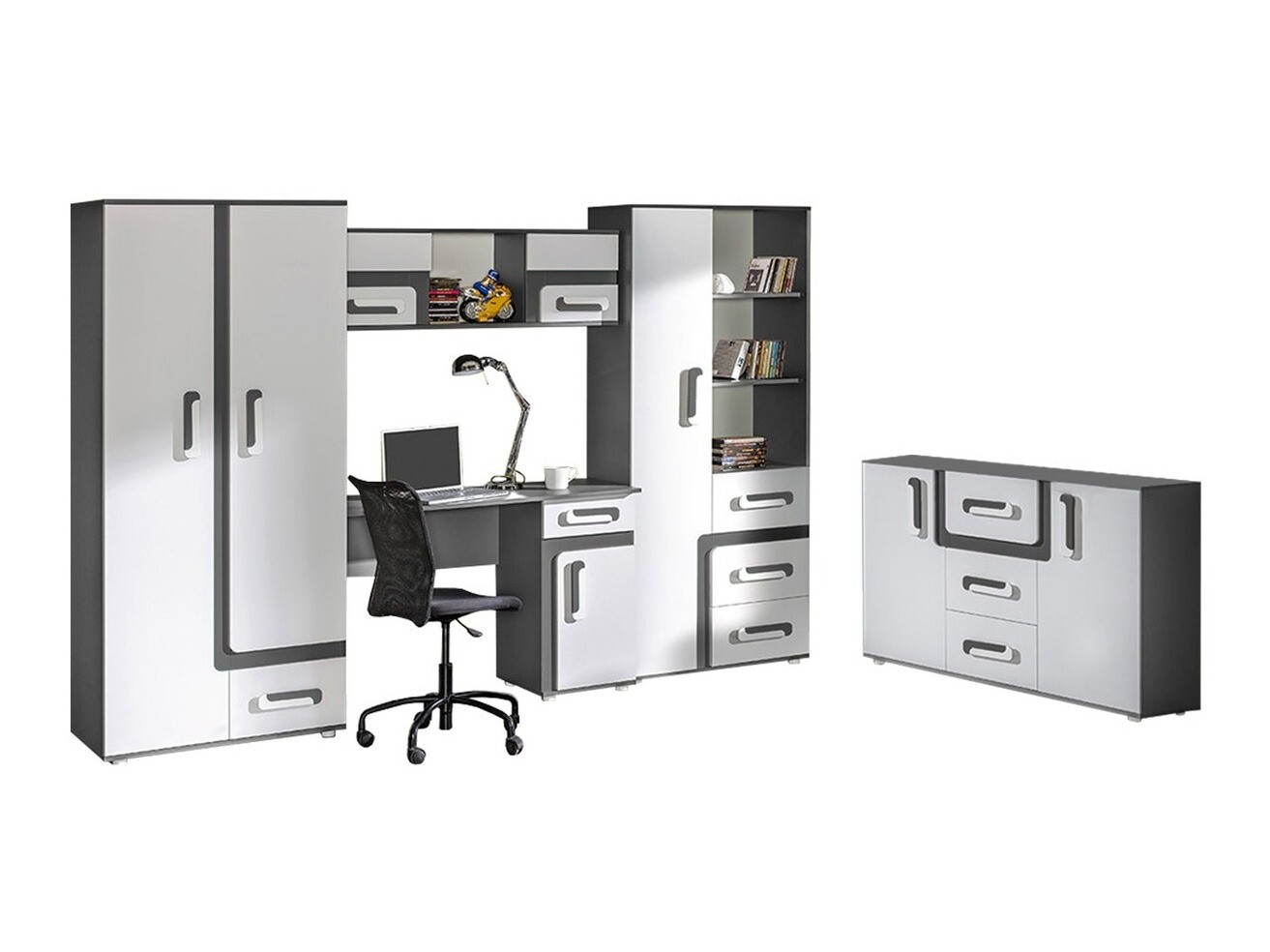 Børneværelsessæt Aviseve 107 (Antracit + Hvid)