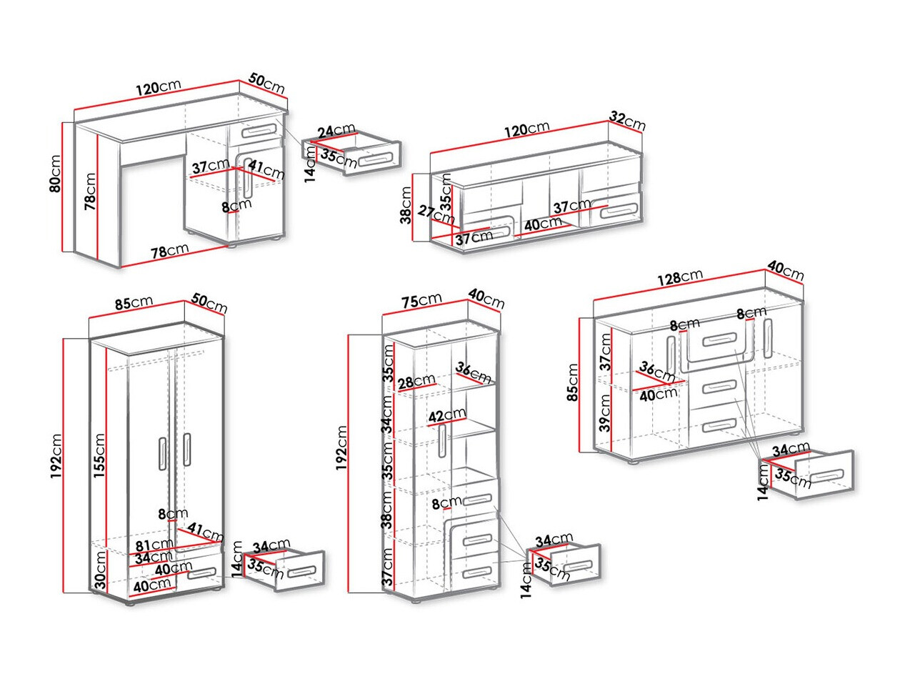 Børneværelsessæt Aviseve 107 (Antracit + Hvid)