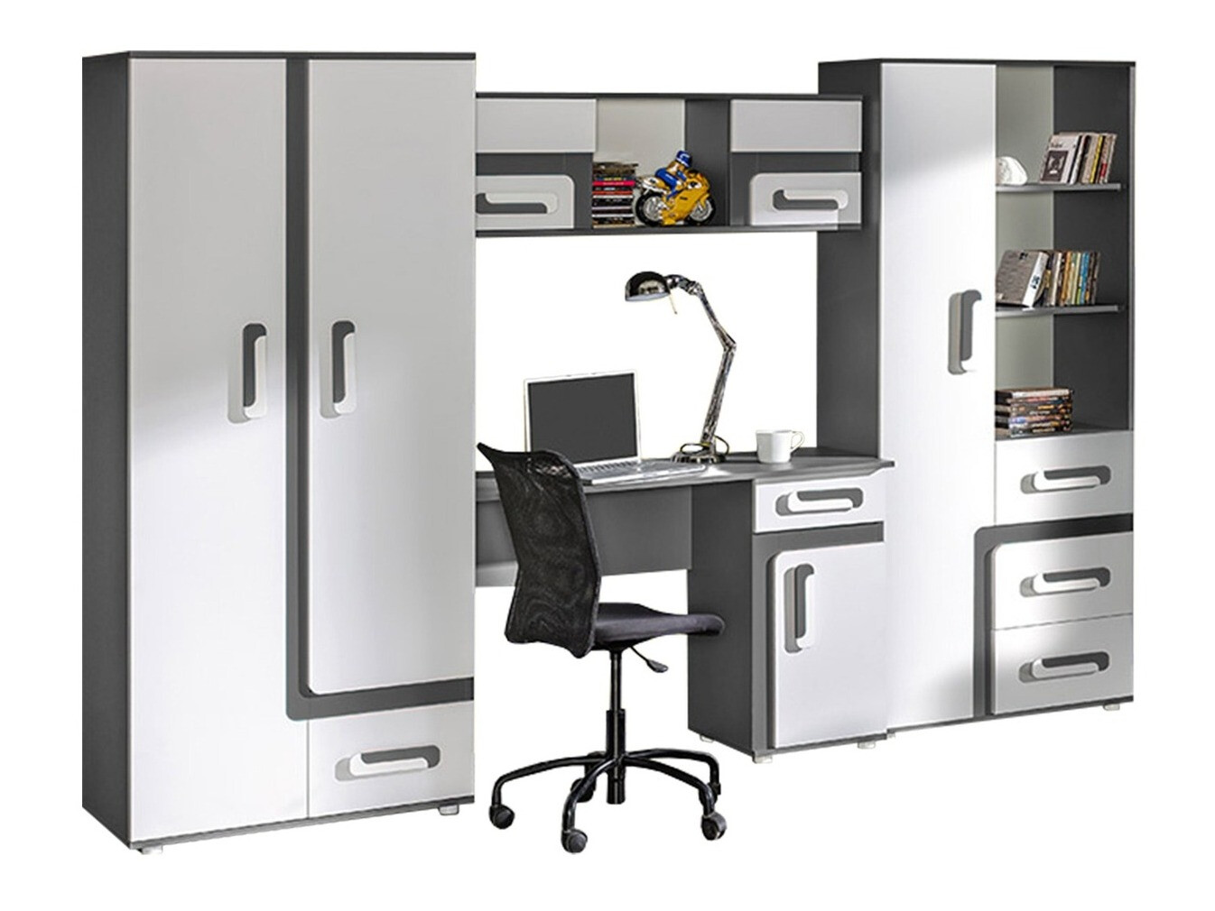 Børneværelsessæt Aviseve 108 (Antracit + Hvid)