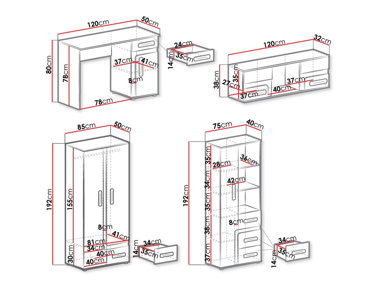 Børneværelsessæt Aviseve 108 (Antracit + Hvid)