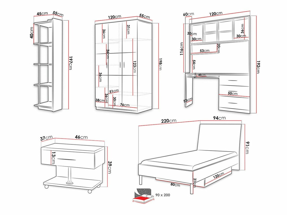 Børneværelsessæt Campus (Glansfuld hvid + Glossy pink)