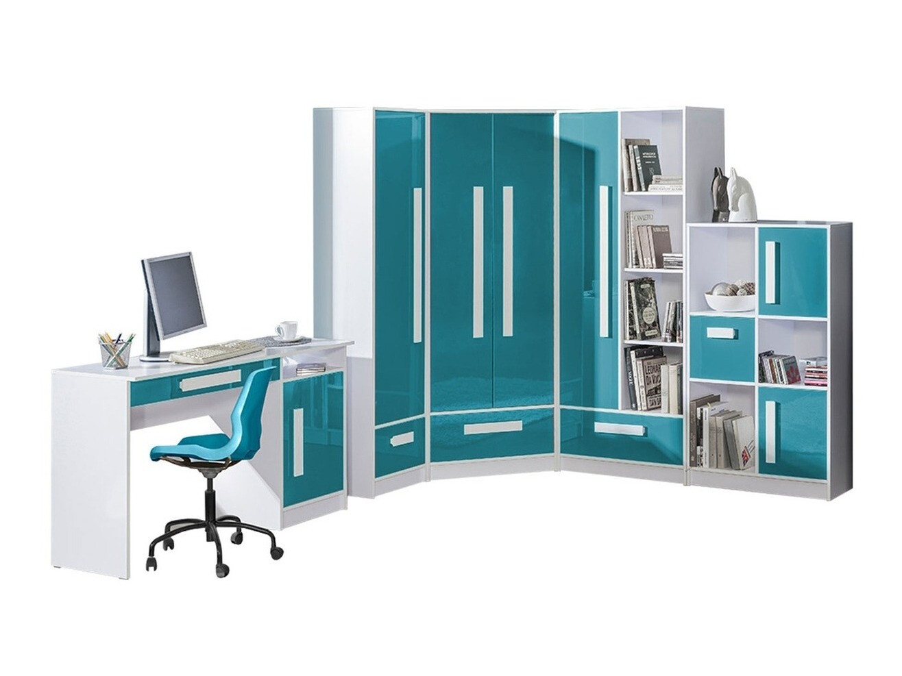 Børneværelsessæt Merevari 107 (Hvid + Blankt Turkis)