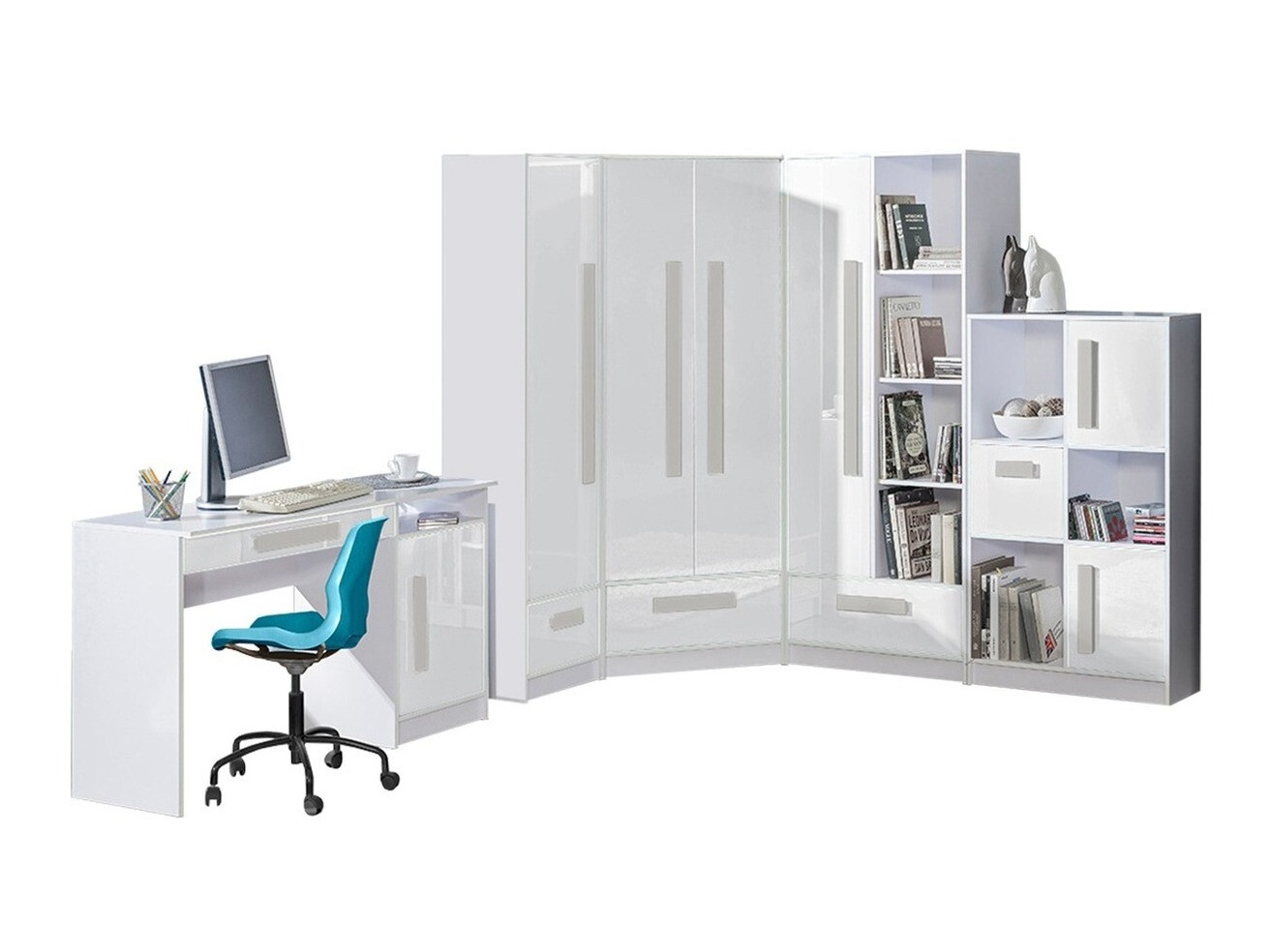 Børneværelsessæt Merevari 107 (Hvid + Glansfuld hvid + Grå)