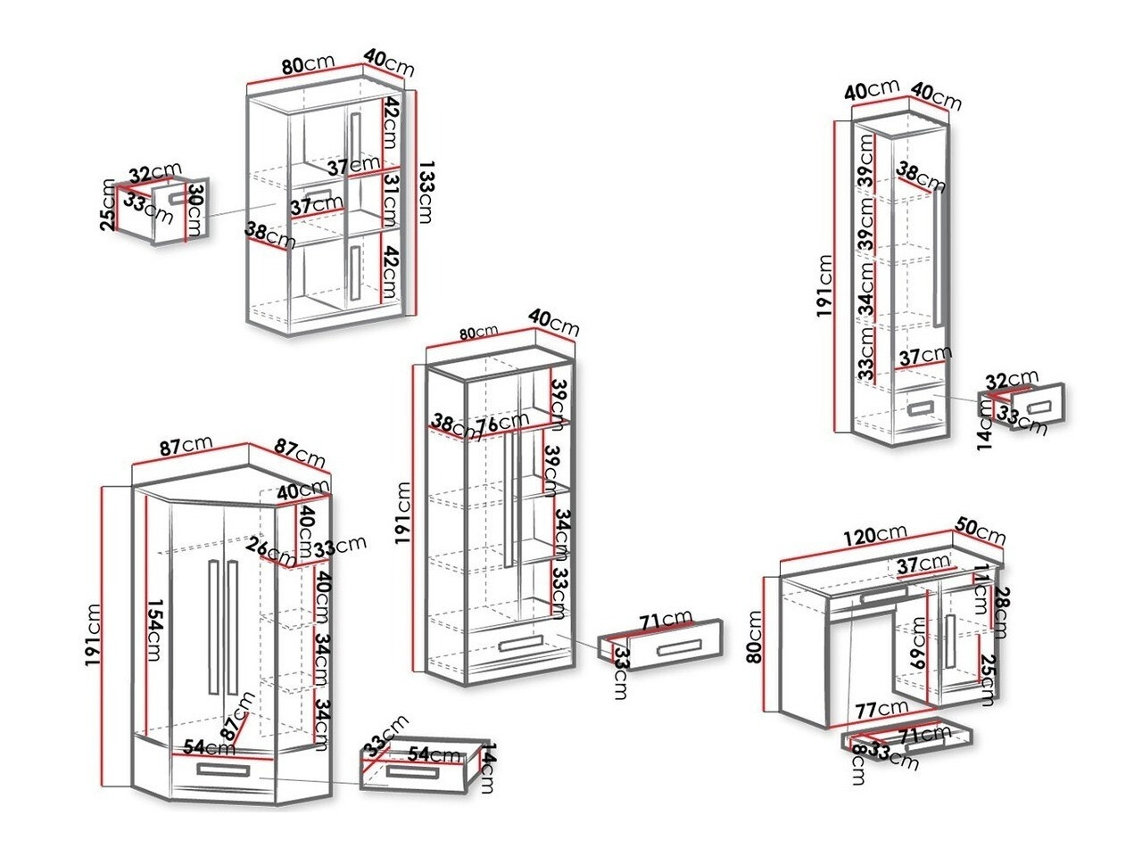 Børneværelsessæt Merevari 107 (Hvid + Glansfuld hvid + Grå)