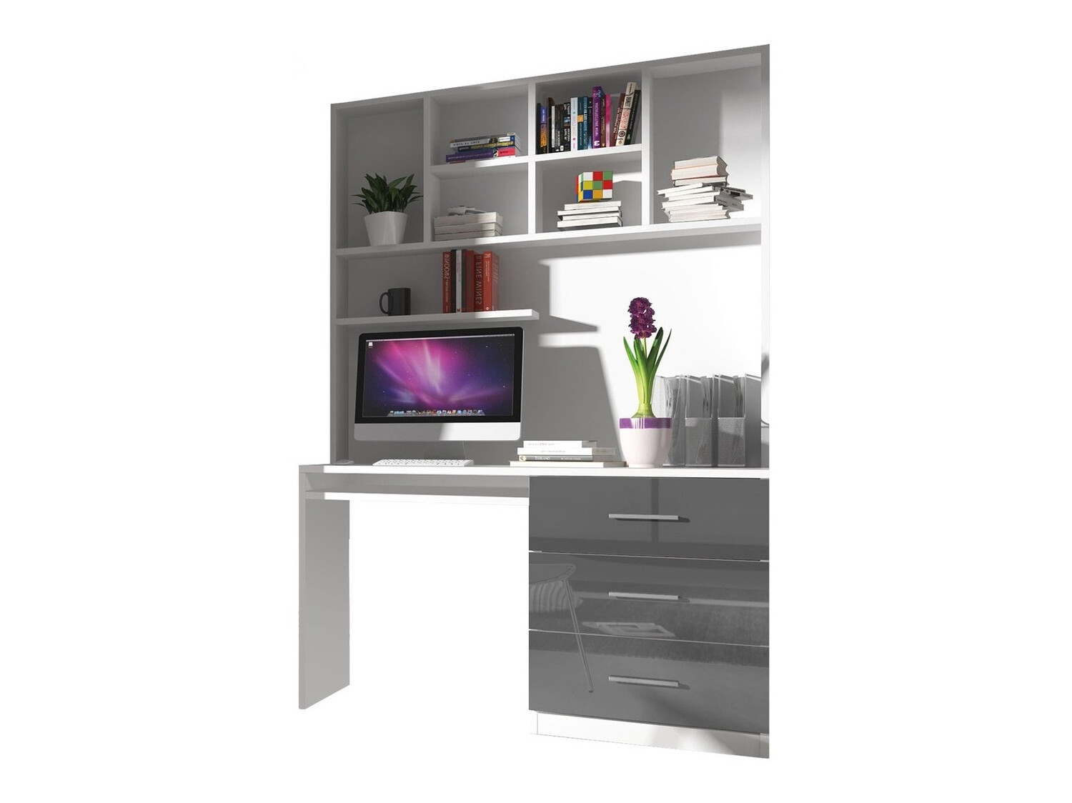 Børneværelsessæt Salmere 110 (Glansfuld hvid + Gloss grå)