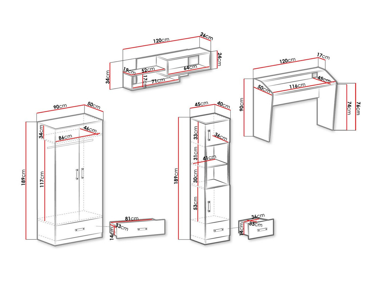 Børneværelsessæt Sorviru 106 (Hvid + Turkis)