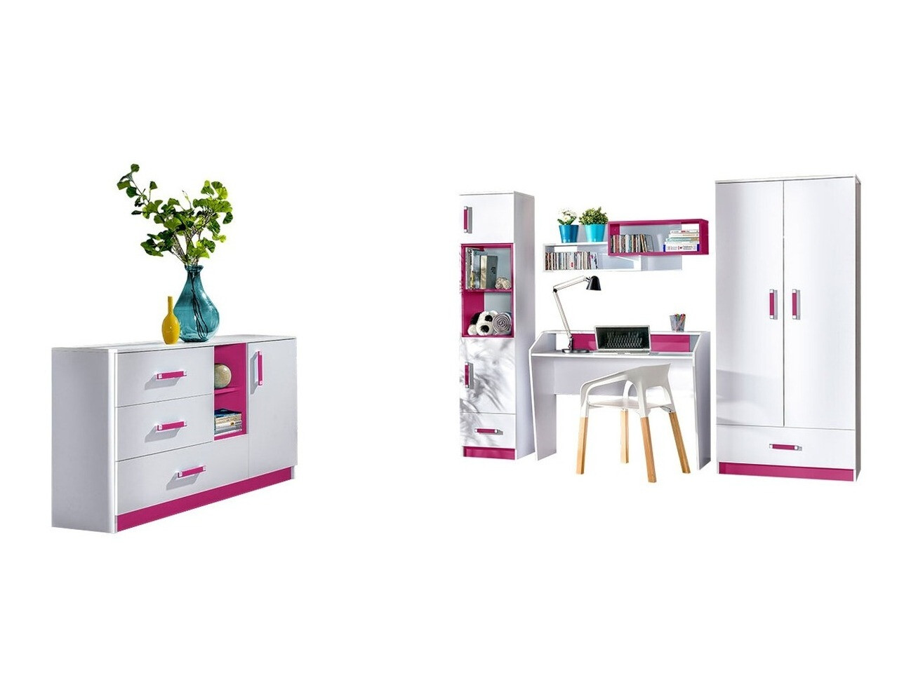 Børneværelsessæt Sorviru 107 (Hvid + Lyserød)