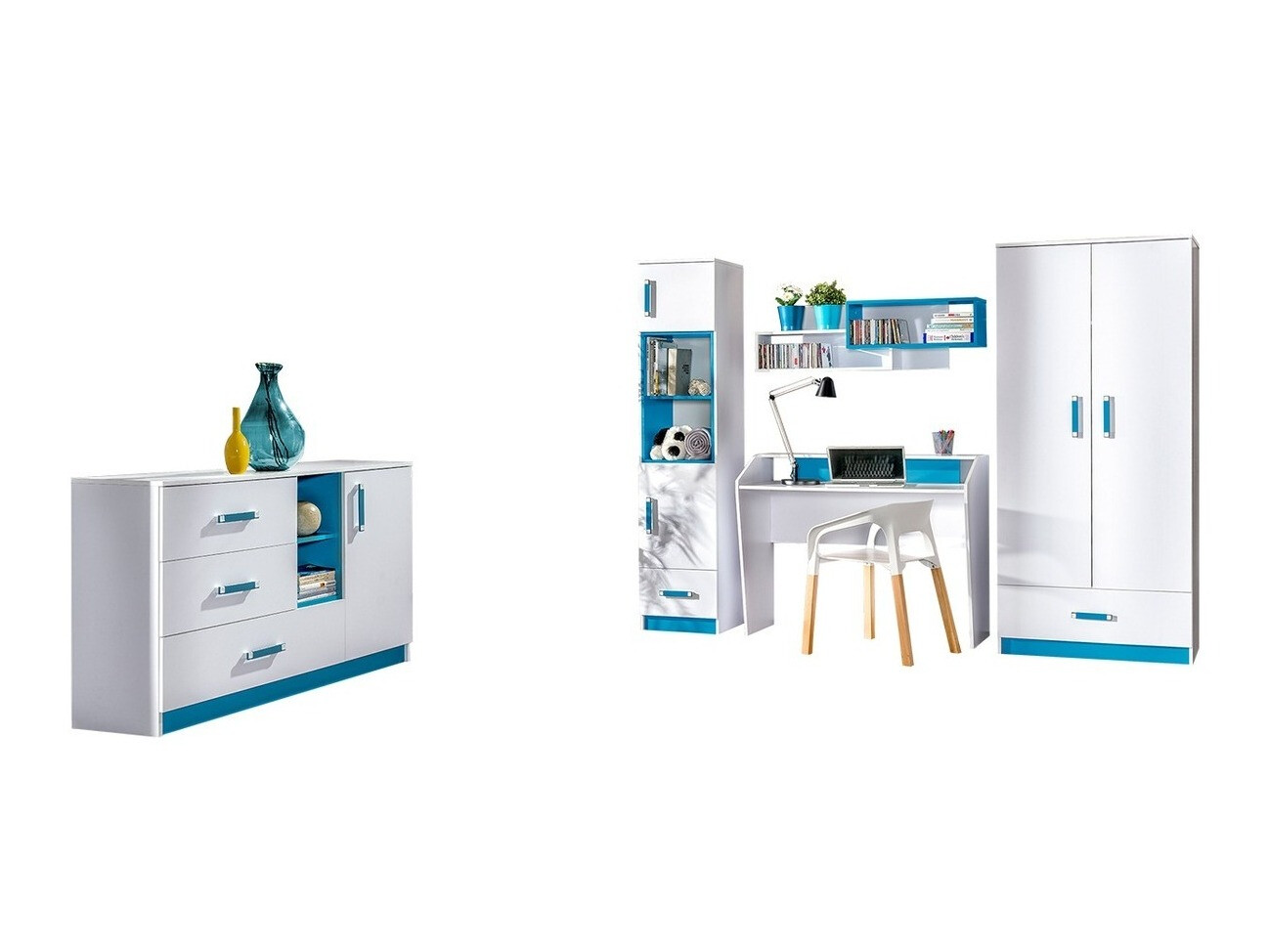 Børneværelsessæt Sorviru 107 (Hvid + Turkis)