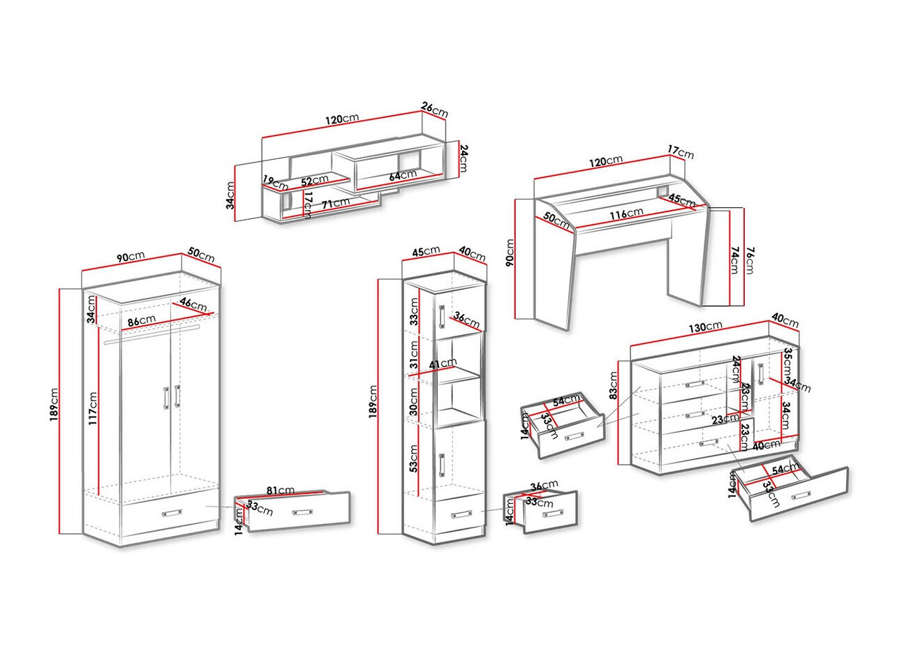 Børneværelsessæt Sorviru 107 (Hvid + Turkis)