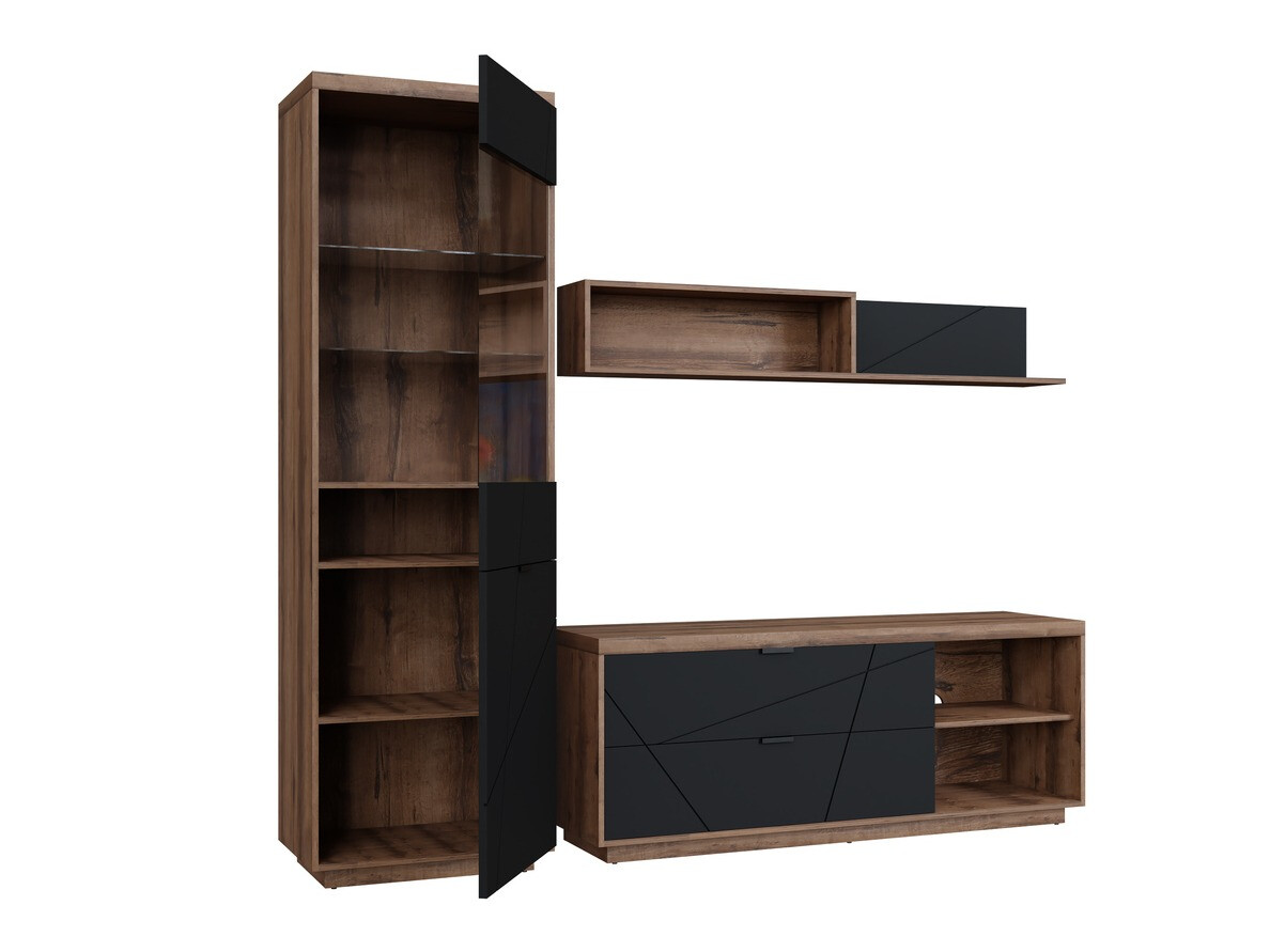 Stuemøbelsæt Fivale 113 (Mørk Delano eg + Mat sort)